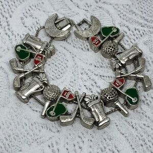Vintage golf theme slider charm bracelet statement